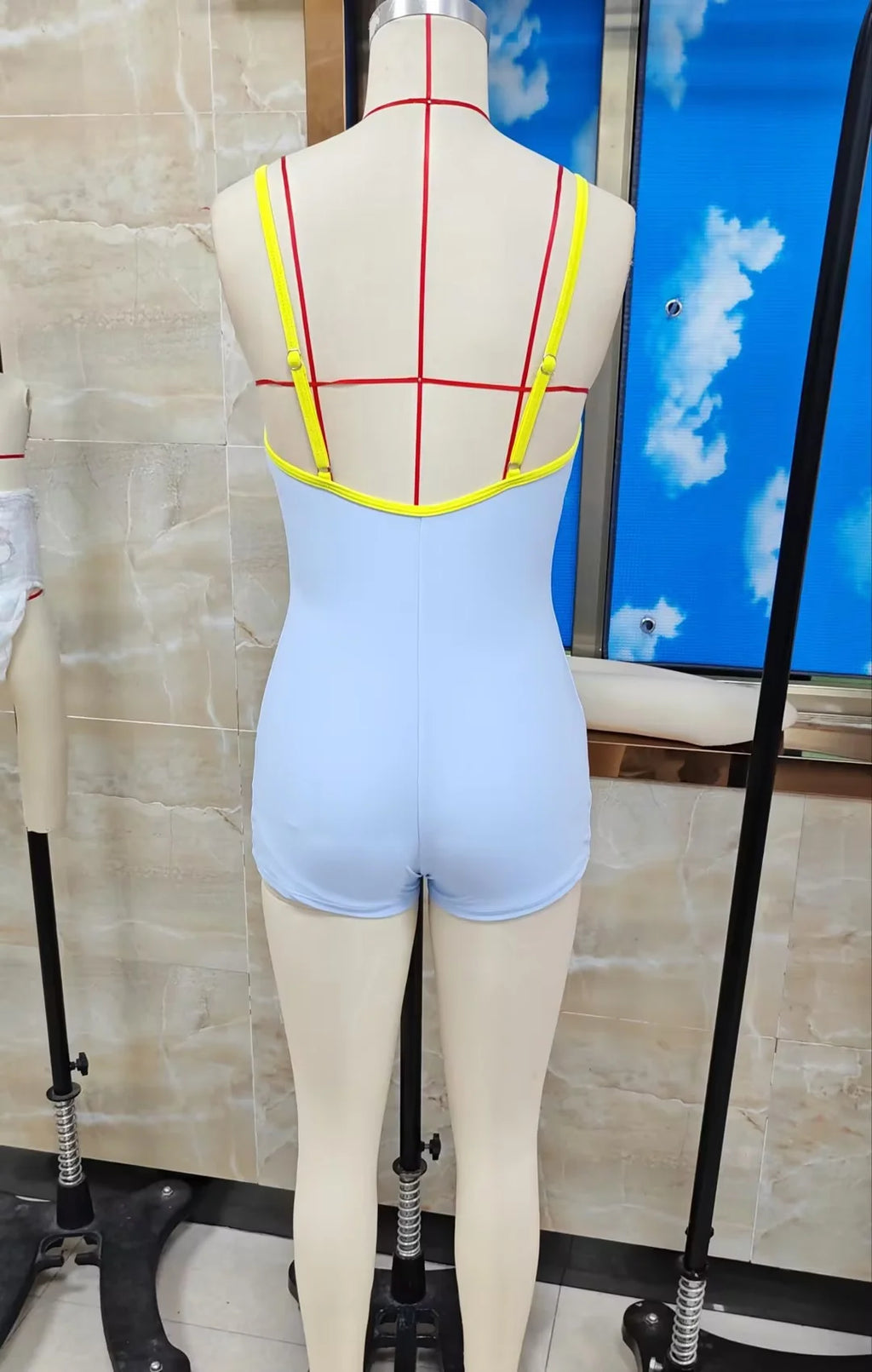 VacationGrabs Womens Monokini Swimsuit Tight Fitted Contrast Trim Scoop Neck Spaghetti Strap Open Back Bathing Suit Casual Swimwear