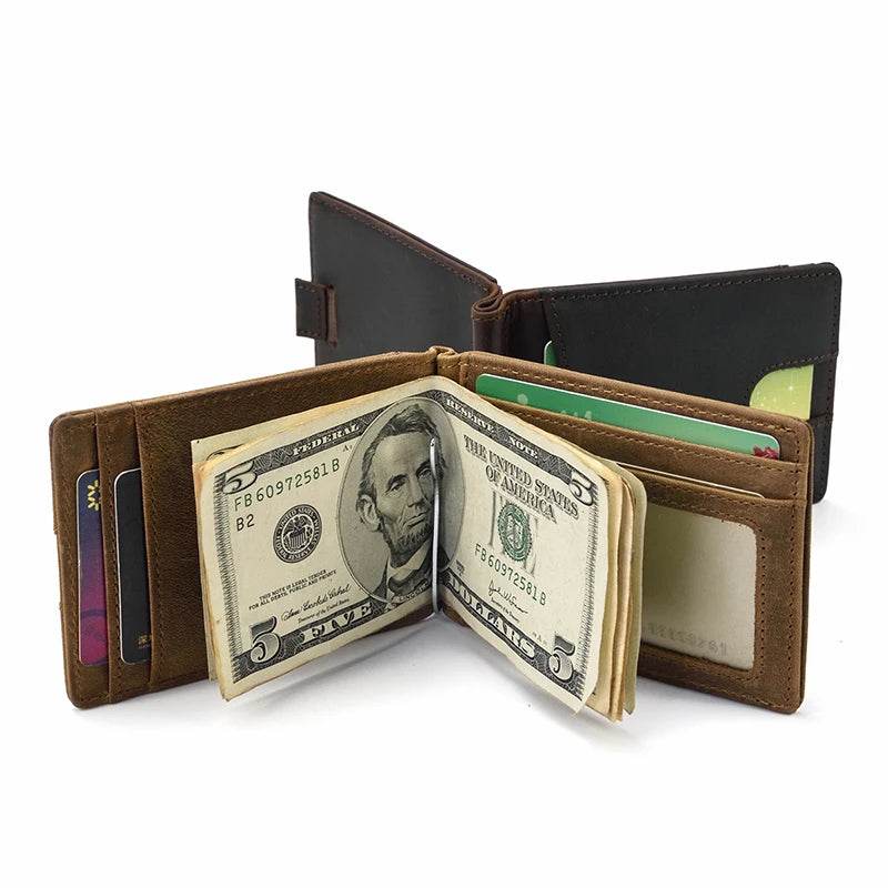 Men's Genuine Leather Clip Wallet Multi-Card Bifold Coin Wallet - VacationGrabs