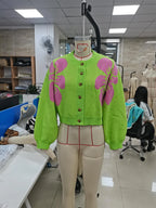 Women's Vintage Floral Knit Cardigan – Button-Up, Slim Fit
