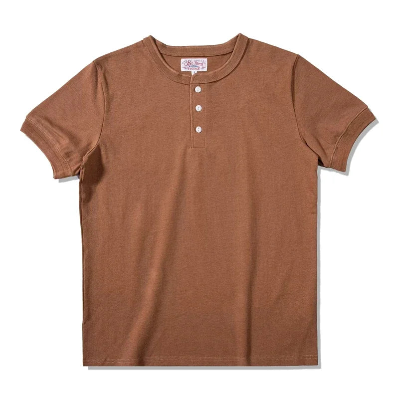 Red Tornado Short Sleeve Henley T-Shirt Heavyweight Cotton Every Day Tee Amekaji