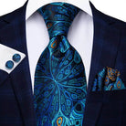 Teal Green Striped Silk Tie Sets for Men - VacationGrabs