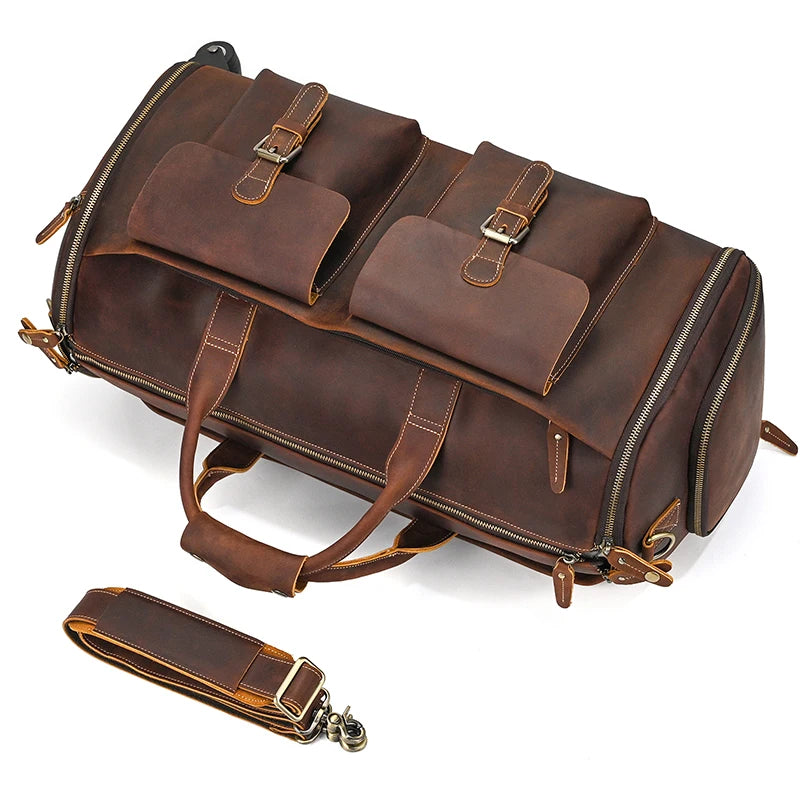 Men's Genuine Leather Weekender Duffel Bag
