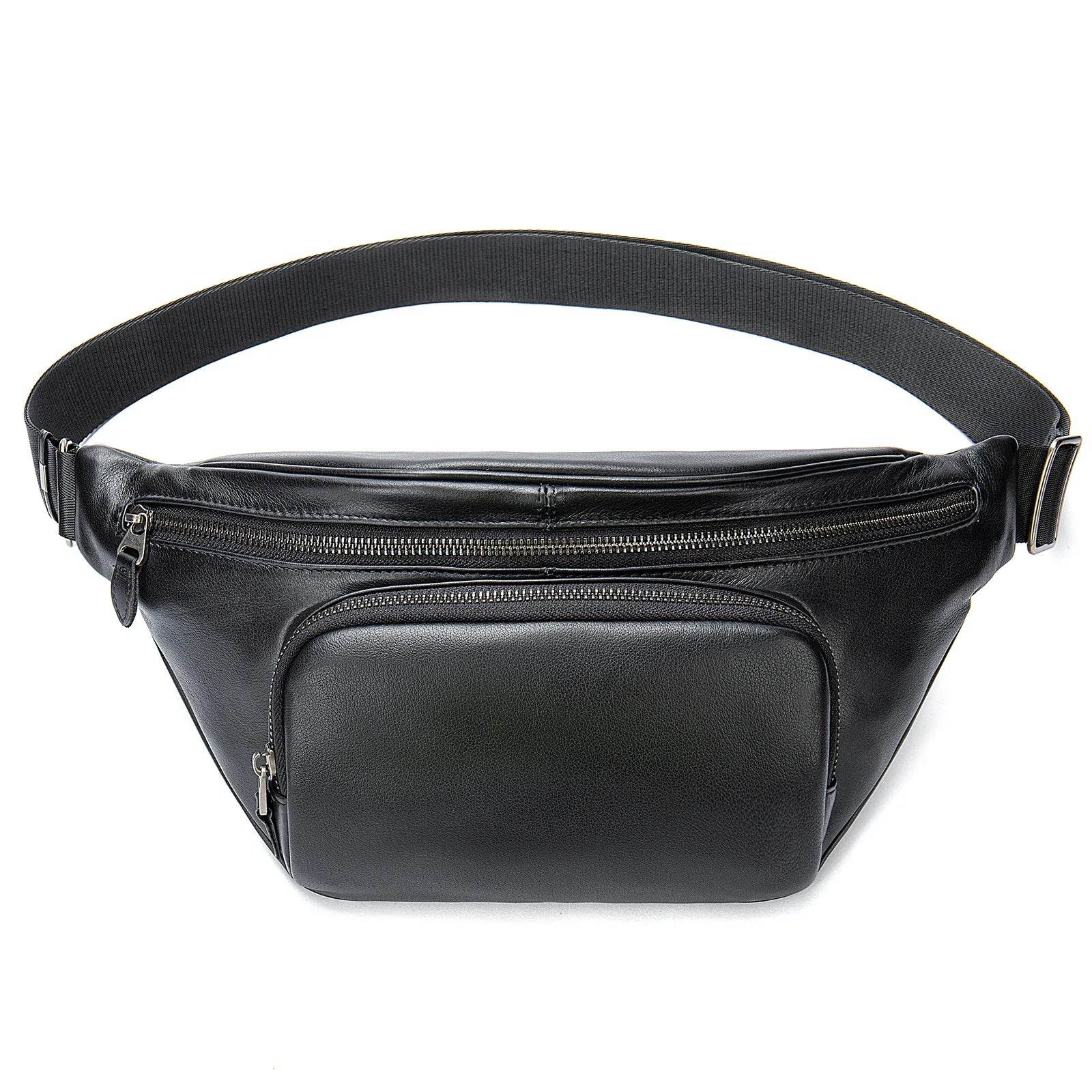 Men's Single Shoulder Crossbody Real Cowhide Waist Pack Chest Bag - VacationGrabs