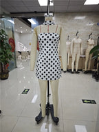 Women's Polka Dot Satin Tube Top Mini Dress Fashion Strapless Backless Bodycon Dress with Matching Neck Scarf Party Clubwear