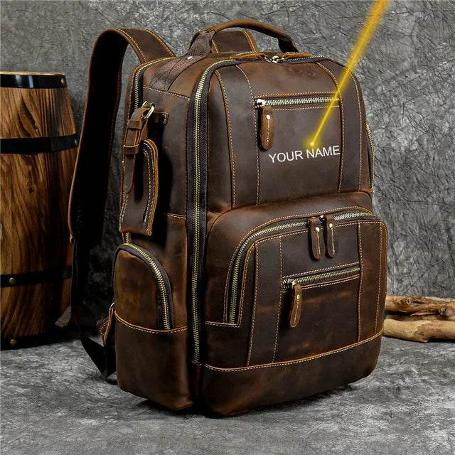 Vintage Crazy Horse Leather Backpack Men Travel Laptop School Bag - VacationGrabs
