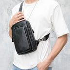 Mens Chest Bag 100% Genuine Leather Crossbody Pack