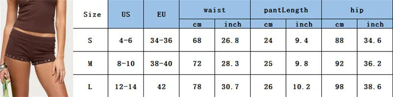 VacationGrabs Y2K Retro Rivet Stud Decor Low Waist Shorts Women Stretch Slim Bodycon Mini Hot Pants Casual Clubwear Booty Shorts