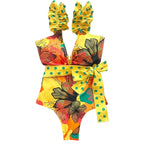Ruffle Print Floral One Piece Slimming Swimwear - VacationGrabs