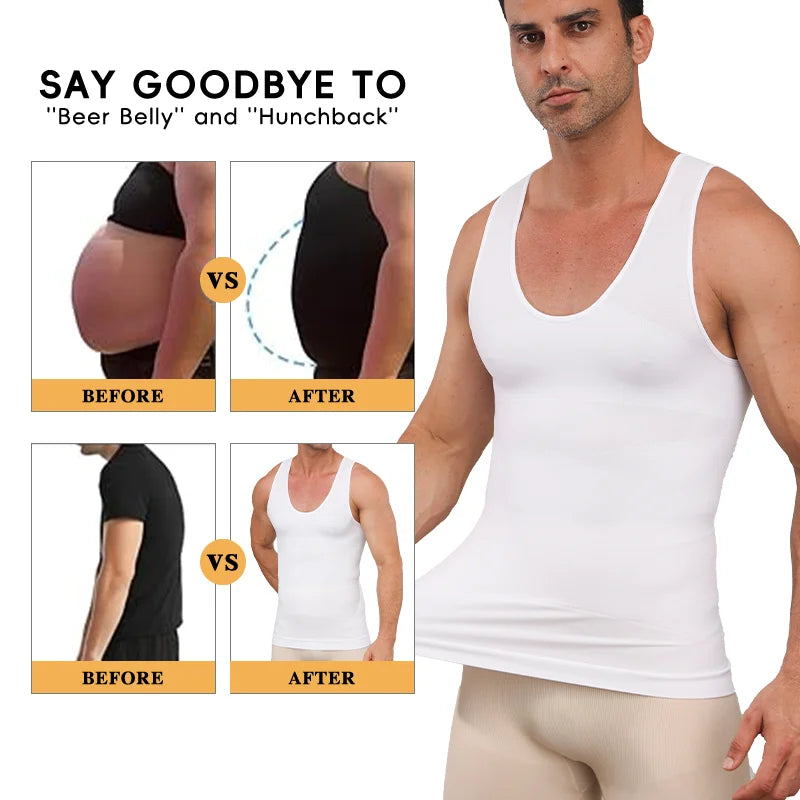 Men Slimming Undershirt Shapewear Body Shaper Tummy Control Belly Compression Tank Tops Waist Trainer Shirts Gynecomastia Vest