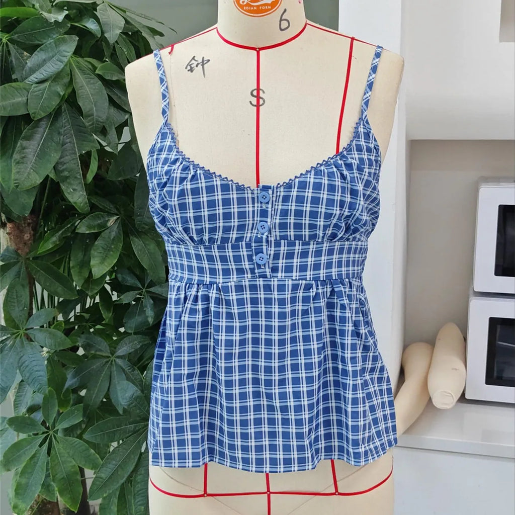 Women Y2k Babydoll Cami Tops Ruffles Hem Spaghetti Strap Crop Tops Sleeveless Backless Peplum Shirts Summer Cute Tops