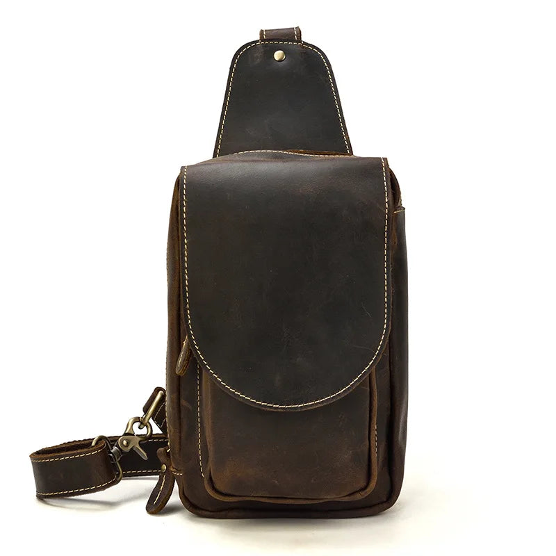 Large Capacity Leather Chest Bag Crossbody Bagpack For Man Sling Bag Vintage Fashion Unique Designer Chest Pack Shoulder Bag