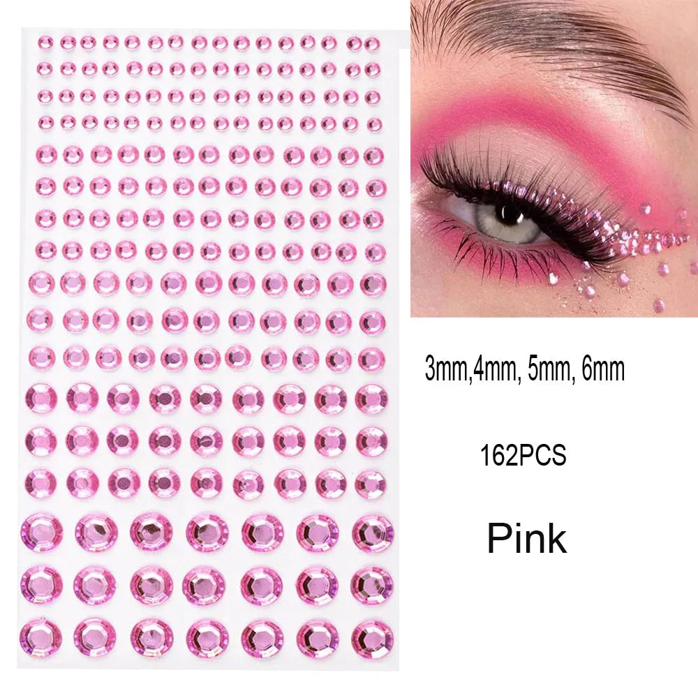 162/216/900pcs Eye&Face&Body Diamond Tattoos Stickers 3/4/5/6mm Colored Glitter Rhinestone Tattoo for Party Makeup Gem Accessory