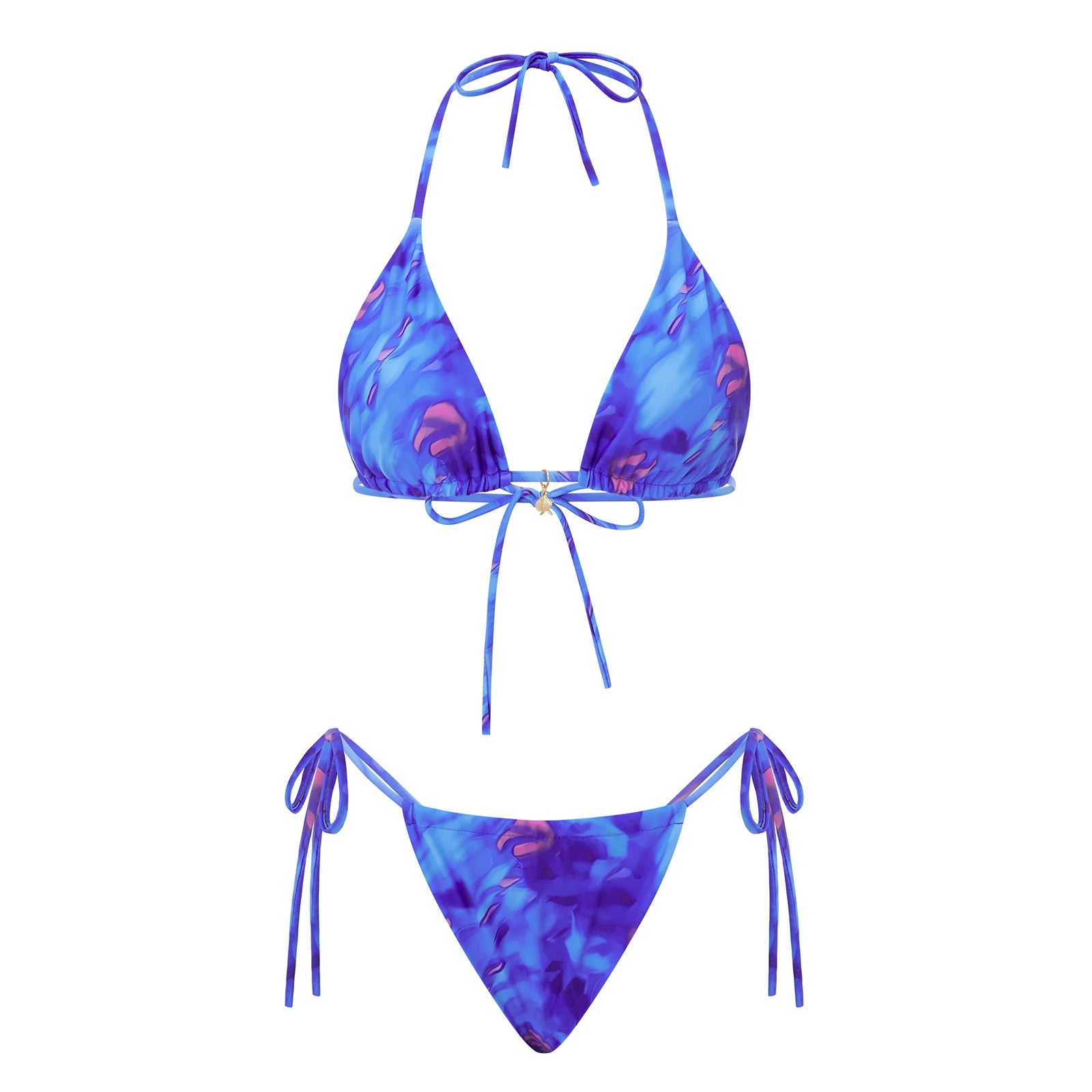 VacationGrabs Women 2 Pieces Bikini Swimsuit Spaghetti Strap Top Tie Side Triangle G-Thong Bathing Suit Beach Holiday Swimwear