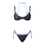 VacationGrabs Women's Double Layered Bikini Set Dot Print Halter Bra with Side Tie-up Low Waist Shorts 2 Pcs Swimsuit Beachwear