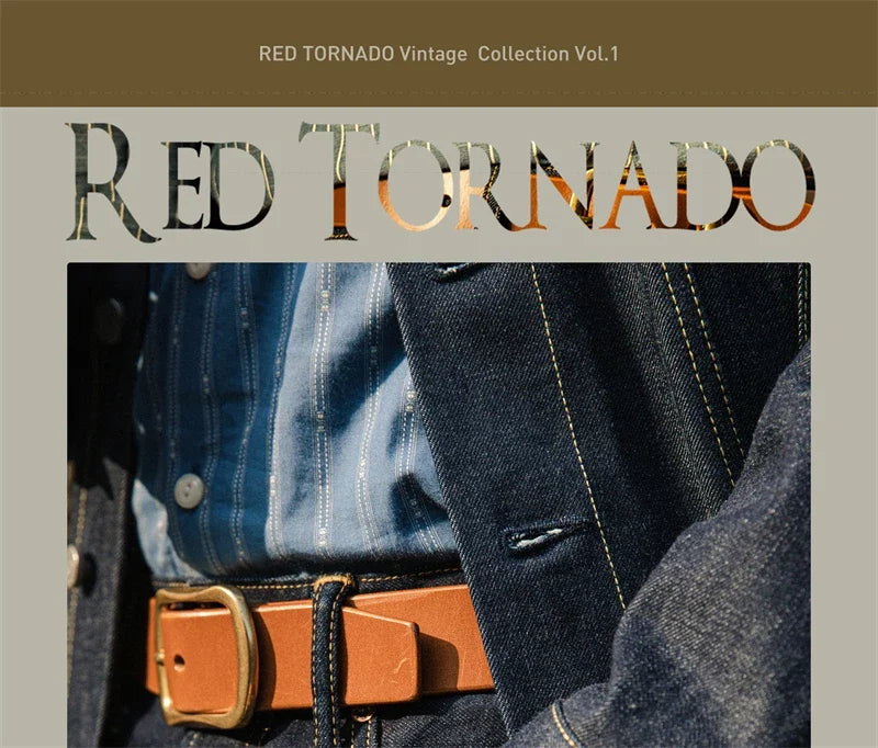 Red Tornado Mens Slim Straight Jeans Rinsed Red Selvedge Denim Pants