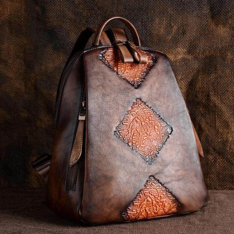 Womens Genuine Leather Day Travel Bag Vintage Rucksack - VacationGrabs