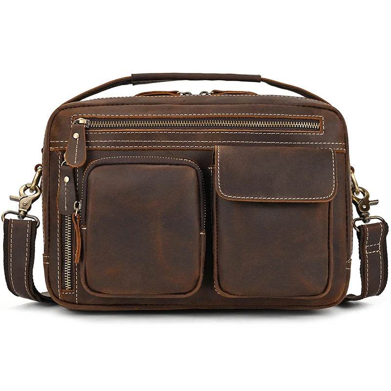 Genuine Leather Shoulder Bag – Retro Men's Crossbody with Handle - VacationGrabs