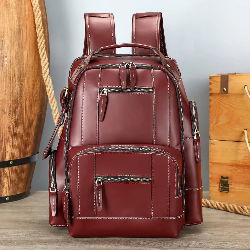 Retro Genuine Leather Double-Shoulder Backpack - European Retro Style