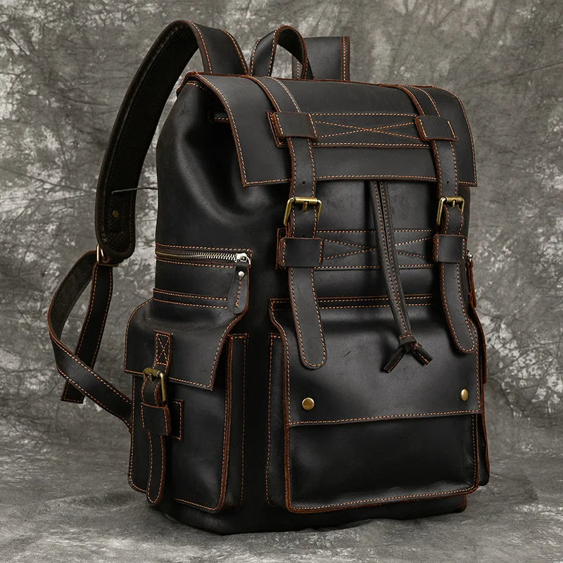 Top Layer Leather Business Backpack for Men 15.6"