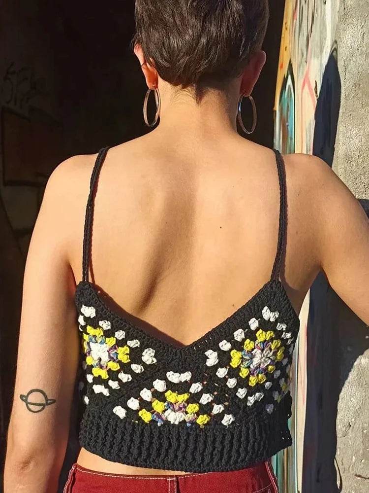Boho Crochet Cropped Camis Tank Top Handmade Knittted - VacationGrabs