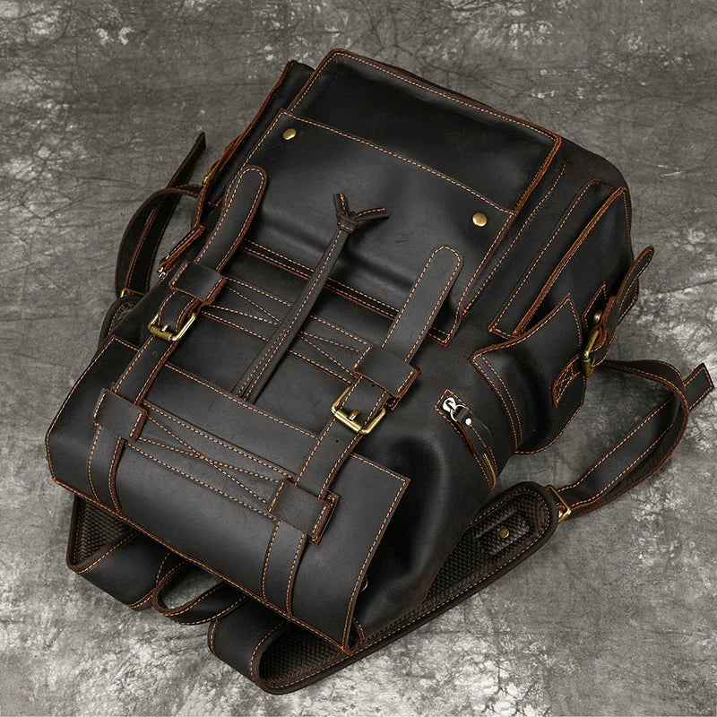 Top Layer Leather Business Backpack for Men 15.6"