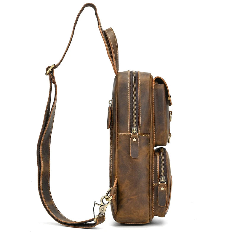Original Designer Leather Shoulder Bag Crazy Horse Leather Men's Chest Bag Crossbody Bag Simple Design Men's Sling Bag Vintage