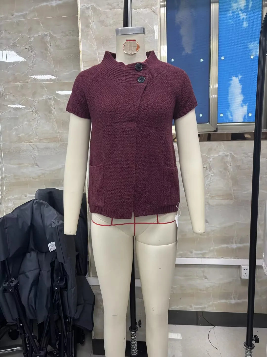VacationGrabs Knitted Sweater Cardigan Tee Round Neck Short Sleeve Women's Breathable Soft Button Decorated Loose Fit Jumper Top