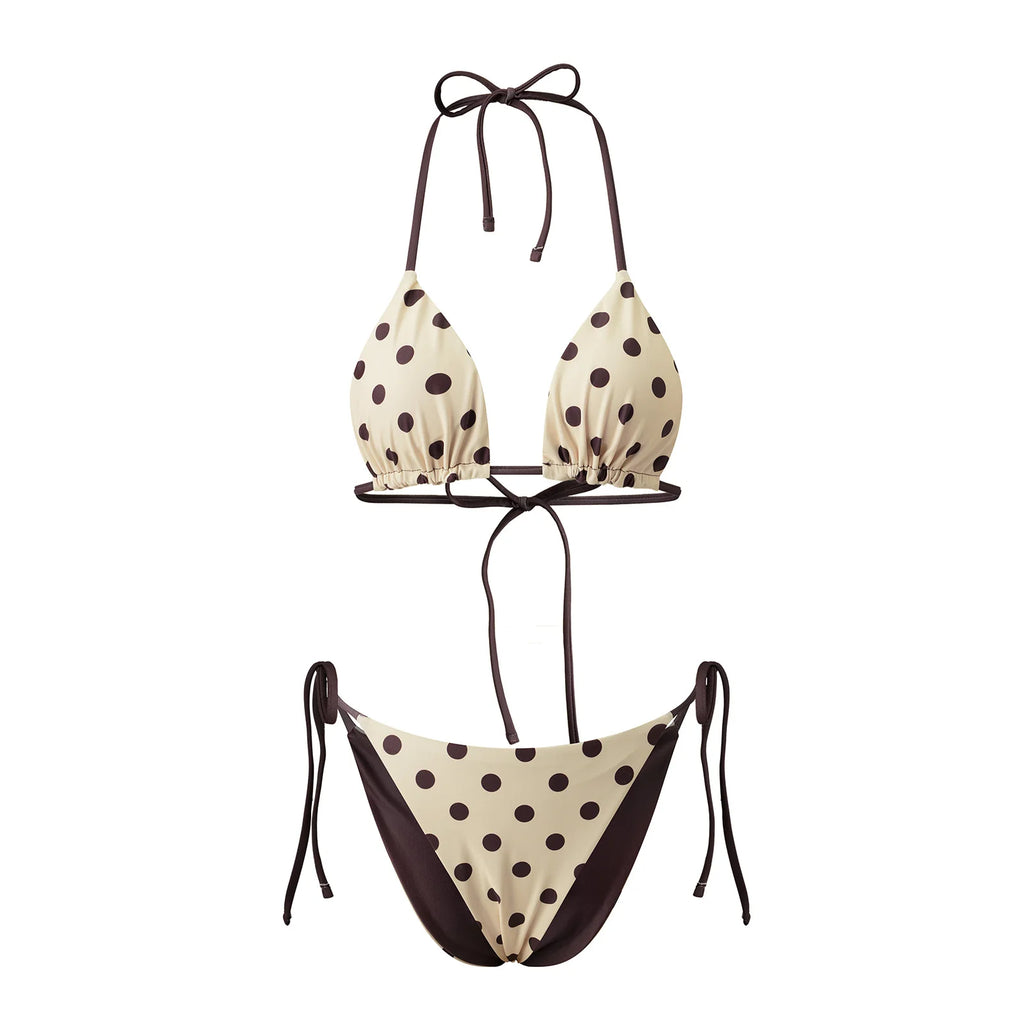 VacationGrabs Women Reversible Two Piece Swimsuit Halter String Triangle Bikini Sets Tie Side Cheeky Thong Brazilian Bathing Suit