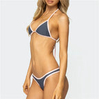 VacationGrabs Women 2 Pieces Bikini Swimsuits Patchwork Tie-Up Halter Neck Sleeveless Bra Thong Bottoms Beach Bathing Suit Set