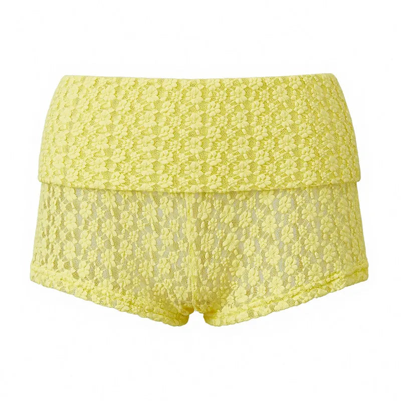 VacationGrabs Women Knitted Fold Over Shorts Slim Fit Ribbed Knit Mini Shorts Y2k Foldover Low Rise Sexy Micro Bottoms Streetwear