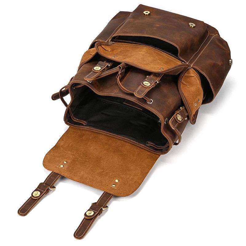 Leather Backpack Vintage Top Grade Travel Men Male Day Pack Bag - VacationGrabs