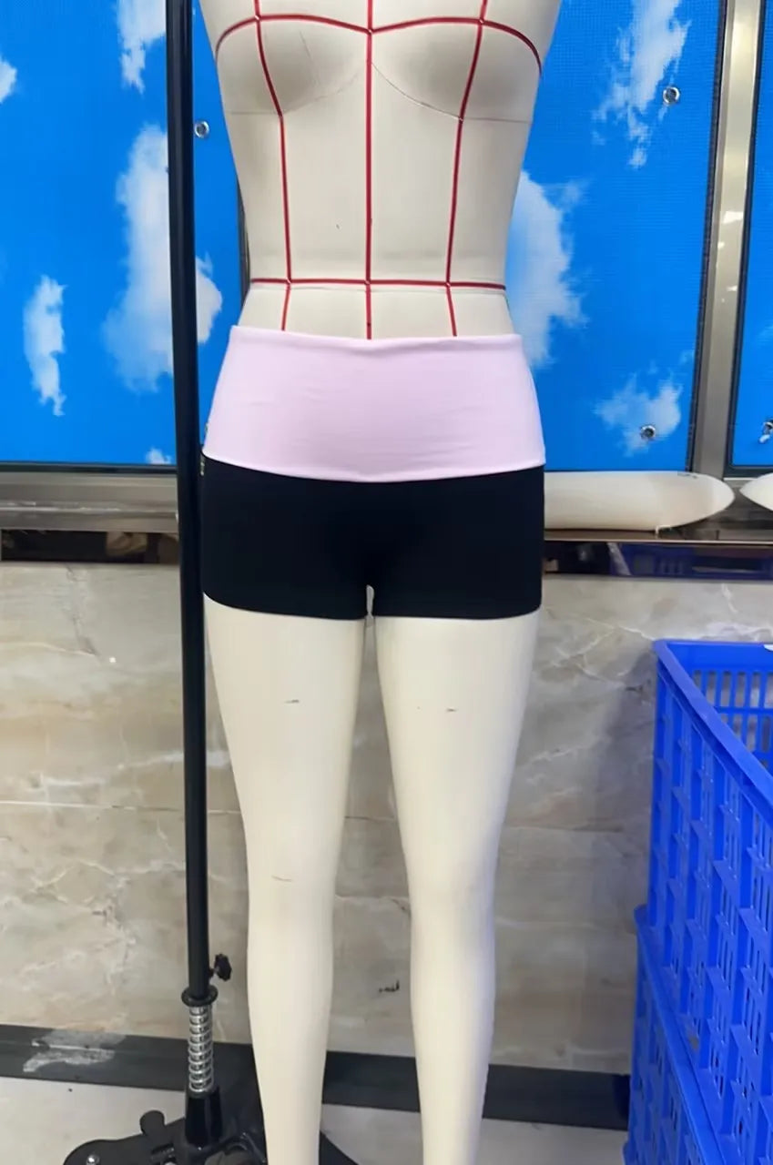 VacationGrabs Color Block Biker Shorts for Women Low Waist Fold Over Waistband Slim Fit Booty Shorts Streetwear Aesthetic Casual Pants