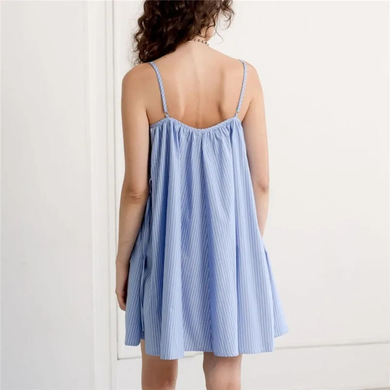 Light blue striped mini dress, perfect for casual summer outings