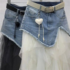 Women's Skirts Mesh A-line High Waist Long Irregular Denim Skirt