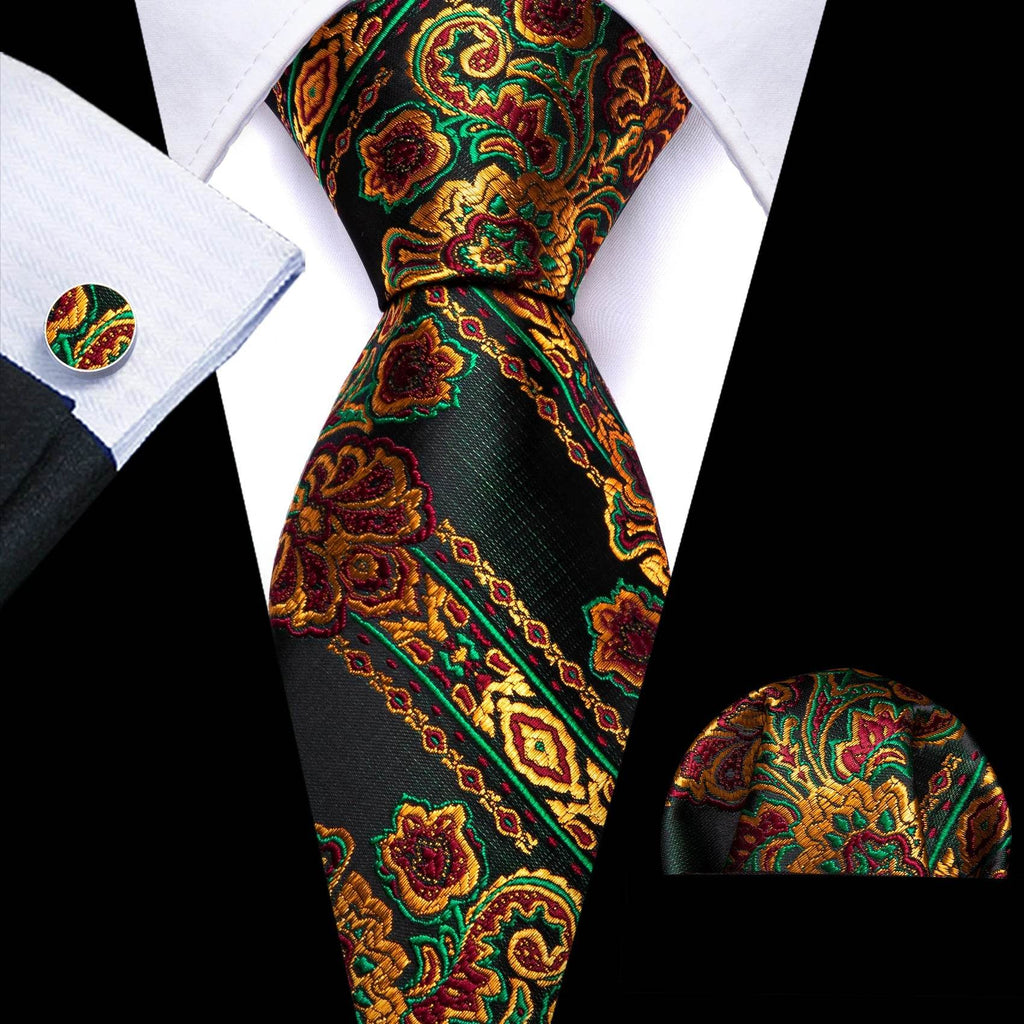 Gold & Beige Silk Tie Set for Men - VacationGrabs