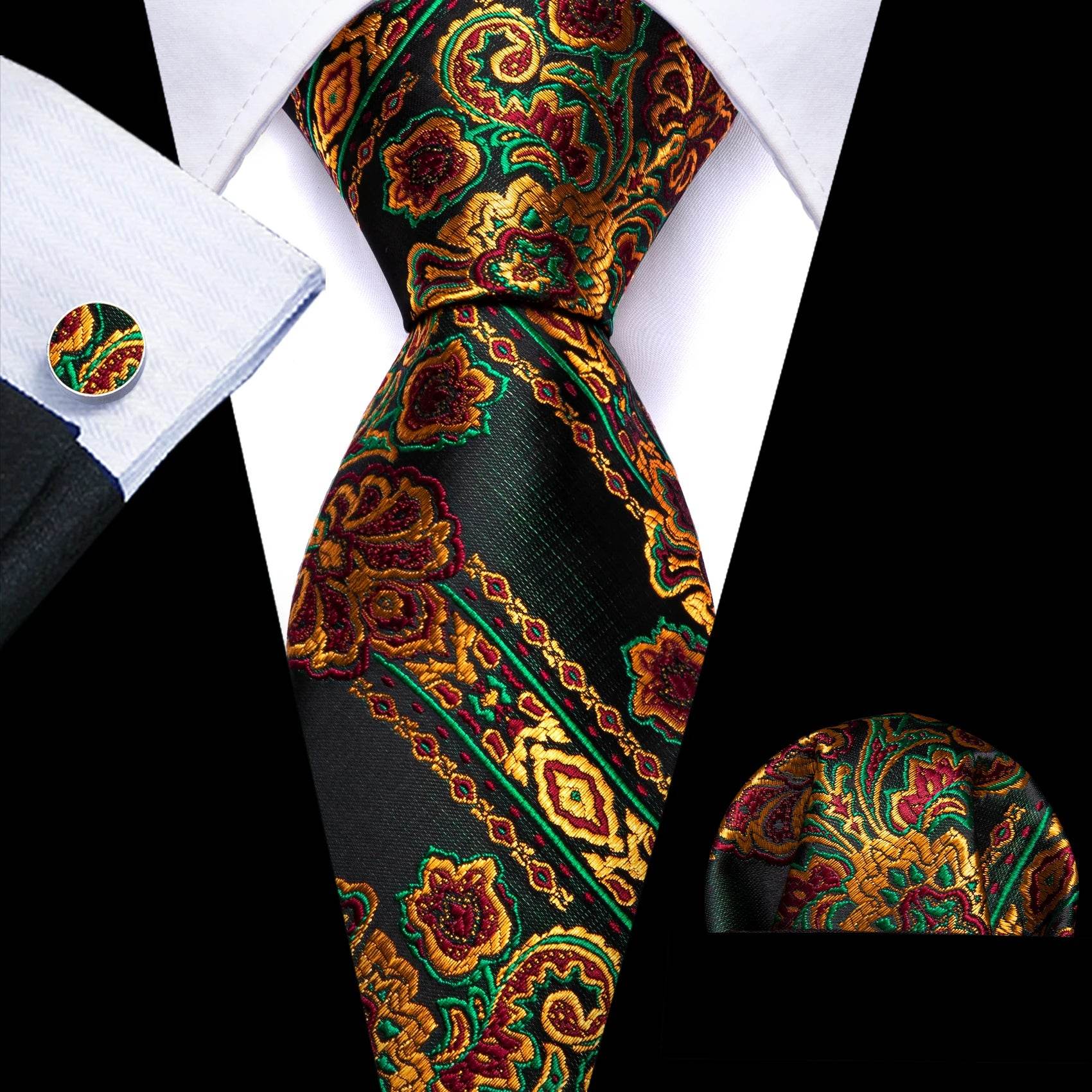 Gold & Beige Silk Tie Set for Men - VacationGrabs