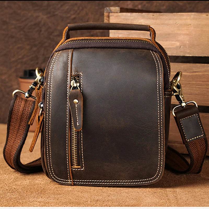 100% Genuine Retro Cow Leather Messenger Crossbody Bag - VacationGrabs