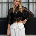 Boho Romantic Hollow Lace Cape Short Top Floral Cutout Batwing Sleeve Cropped Cover Up For Summer Picnic Resort Daily Outfit