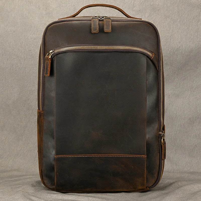 Vintage Travel Backpack Crazy Horse Leather Double Zipper Bag - VacationGrabs