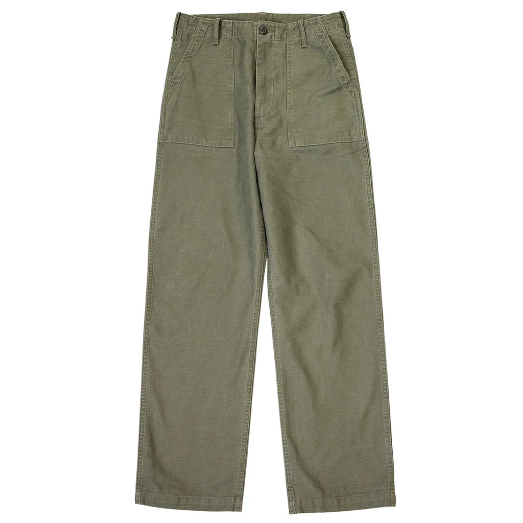 Red Tornado Army Fatigue Pants Cotton Sateen High Rise Casual Trousers Relaxed Fit