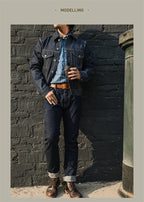 Red Tornado Mens Slim Straight Jeans Rinsed Red Selvedge Denim Pants