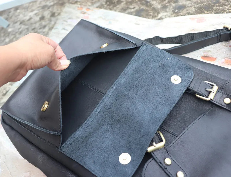 VacationGrabs Mochila de viaje de cuero genuino para hombre