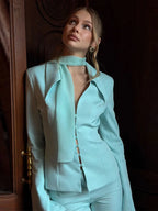 Tiffany Blue Blazer, Mini Skirt & Flare Trouser Separates