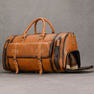 Vintage Men’s Leather Travel Bag Large Duffle with Shoe Compartment - VacationGrabs