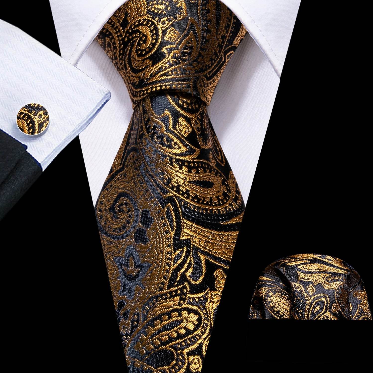Gold & Beige Silk Tie Set for Men - VacationGrabs