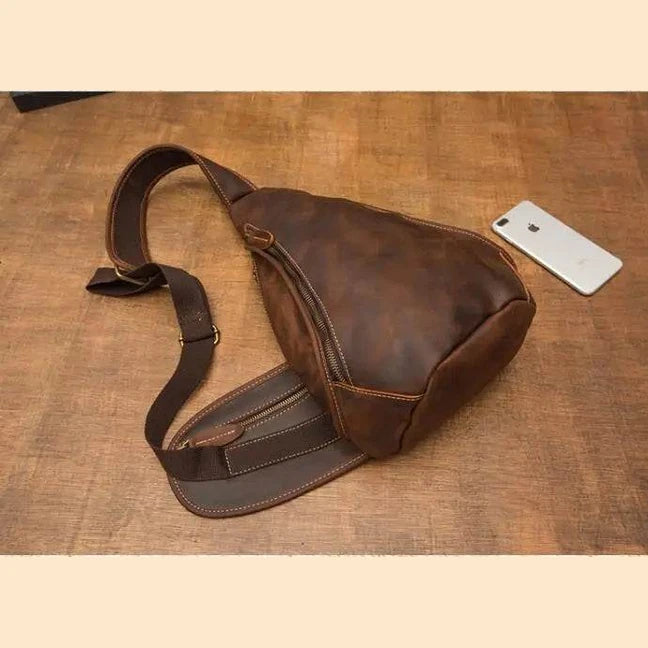 Designer Leather Shoulder Bag Crazy Horse Leather Sling Bag - VacationGrabs