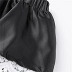 VacationGrabs Lolita Sweet Lace Layered Bloomers Women Elastic High Waist Ruffle Fake Two Piece Skort Lace Hem Casual Cute Short Pants