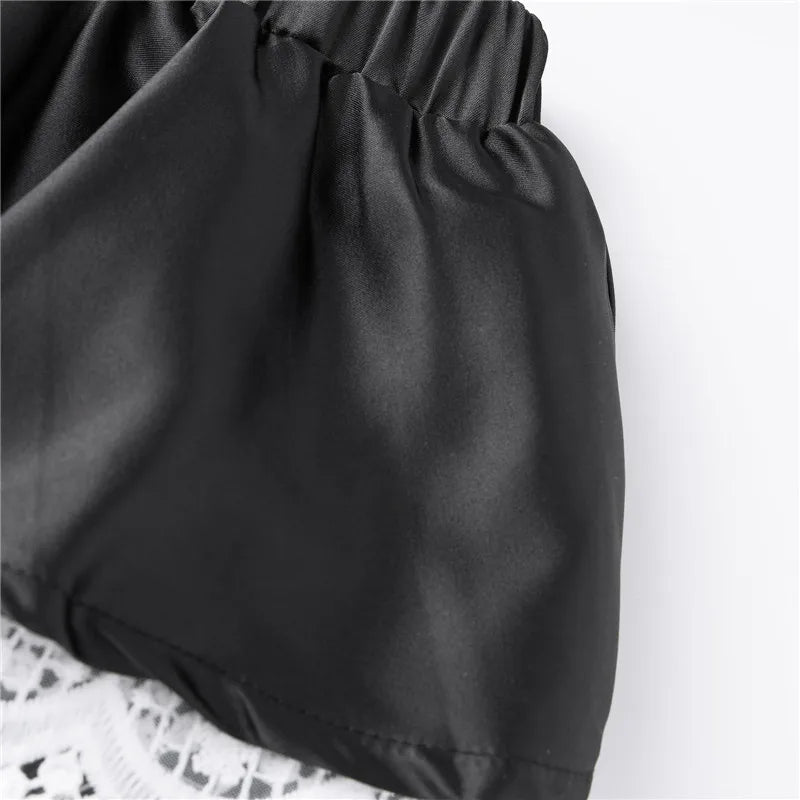VacationGrabs Lolita Sweet Lace Layered Bloomers Women Elastic High Waist Ruffle Fake Two Piece Skort Lace Hem Casual Cute Short Pants