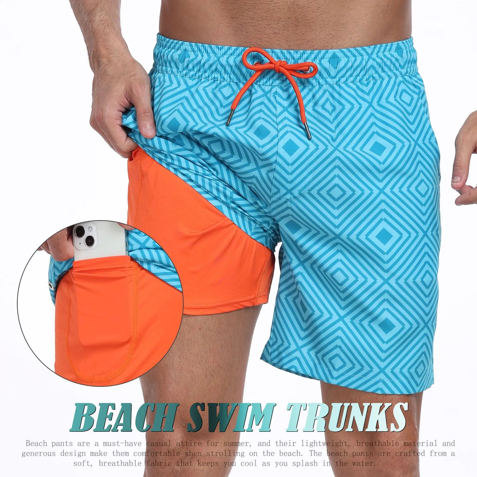 Comfortable Swim Trunks for Mens with Phone Pocket