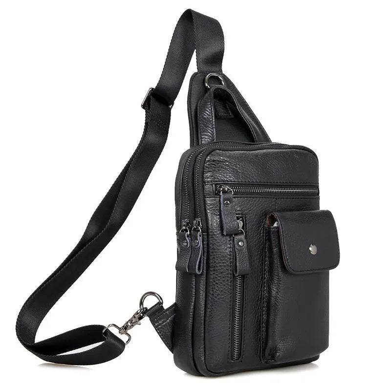 Leather Chest Sling Bag Waterproof Casual Real Leather Men Bag - VacationGrabs
